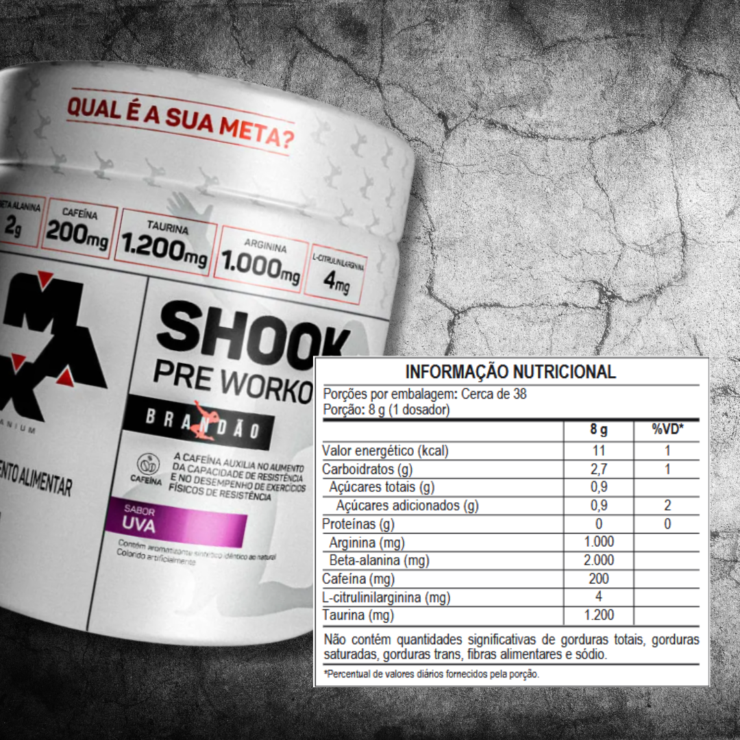 MAX TITANIUM PRE-TREINO SHOOK LINHA: RAFAEL BRANDÃO POTE 300G SABOR UVA
