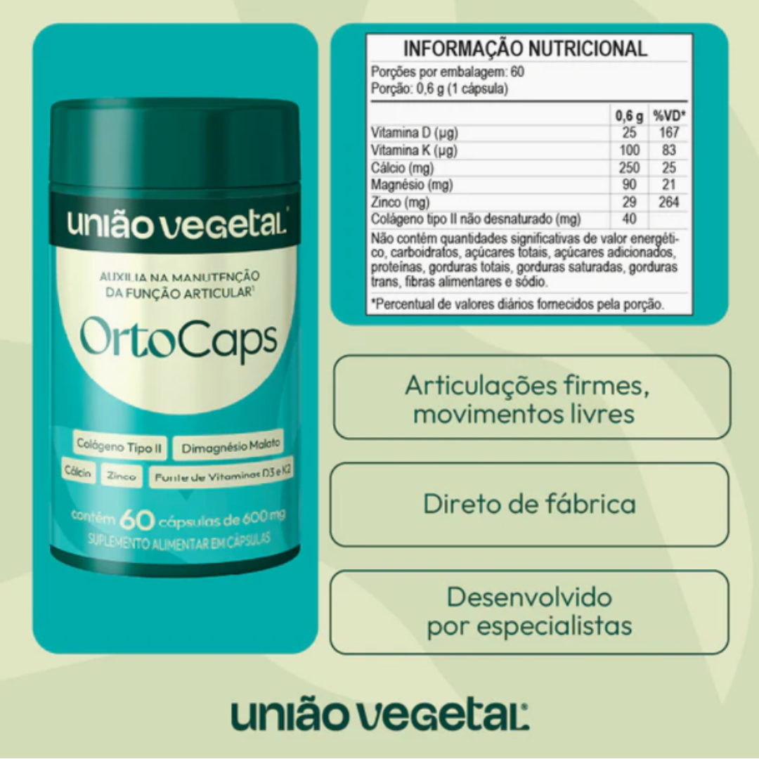 UNIÃO VEGETAL ORTOCAPS (COLAGENO TIPO II) 600MG 60CPS