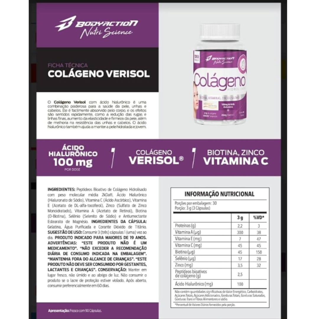 BODYACTION COLAGENO VERISOL C/ ACIDO HIALURONICO 90CAPS