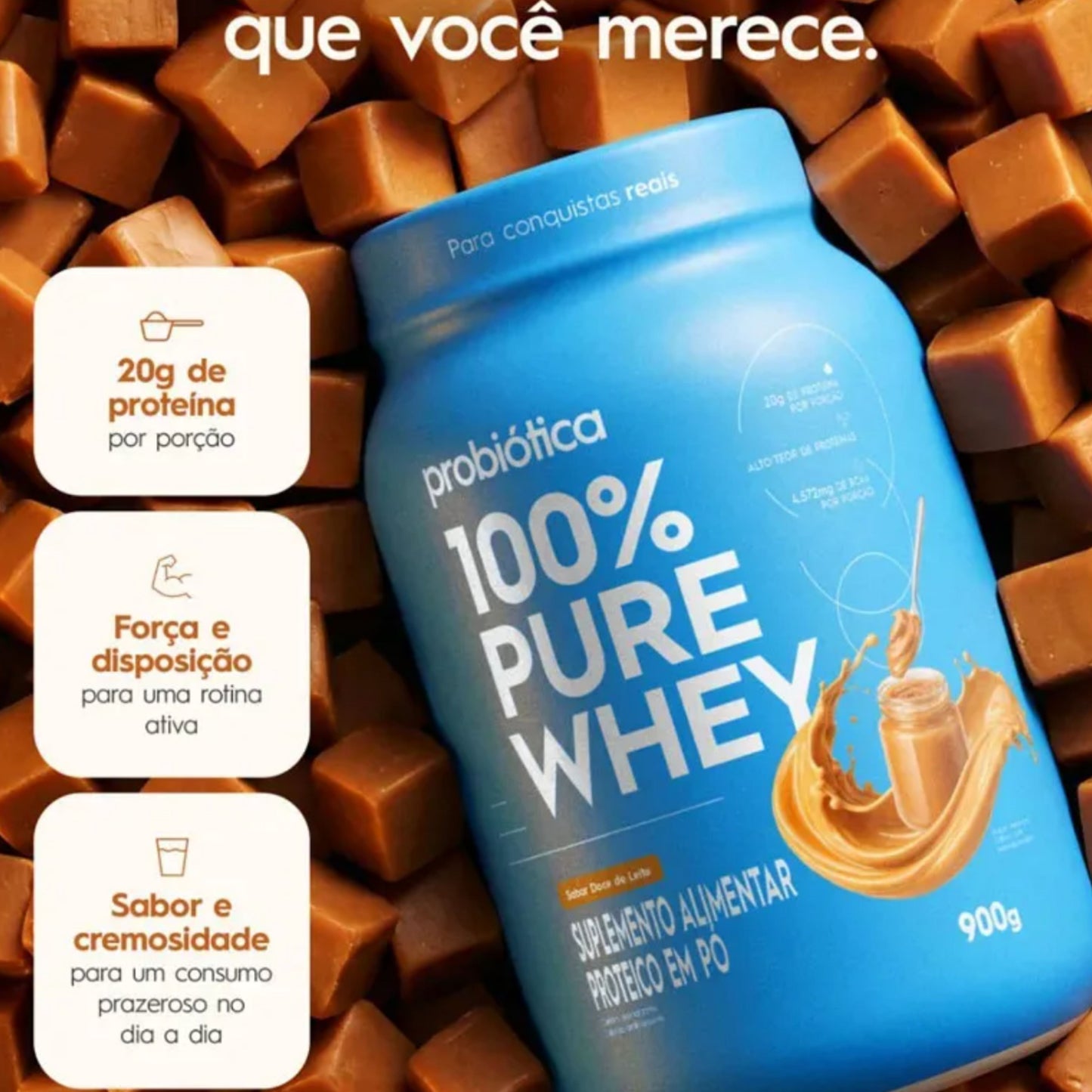PROBIÓTICA WHEY CONCENTRADO 100% PURE PESO:900G POTE;SABOR:DOCE DE LEITE