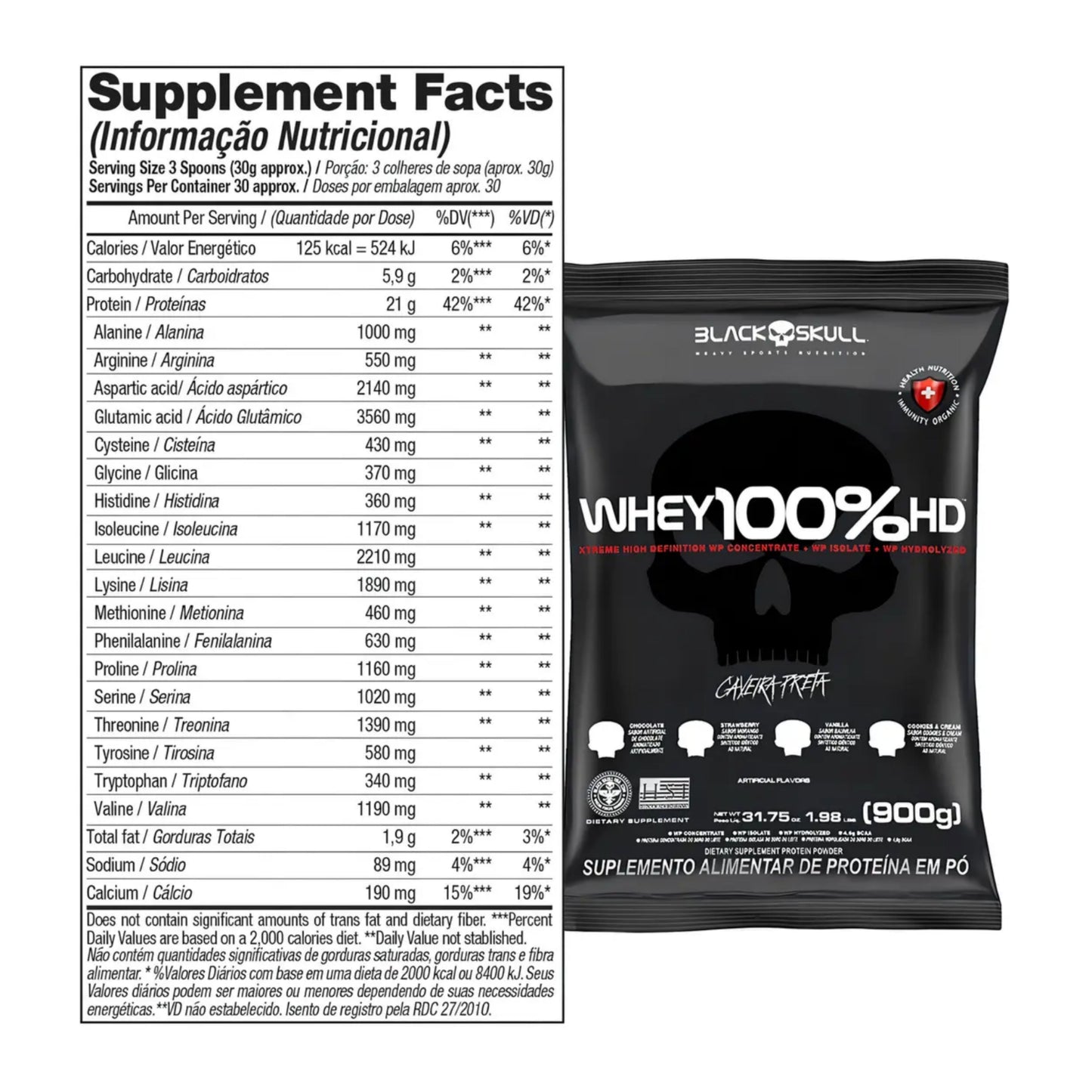 BLACK SKULL WHEY CONCENTRADO 100% HD REFIL 900G