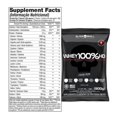 BLACK SKULL WHEY CONCENTRADO 100% HD REFIL 900G