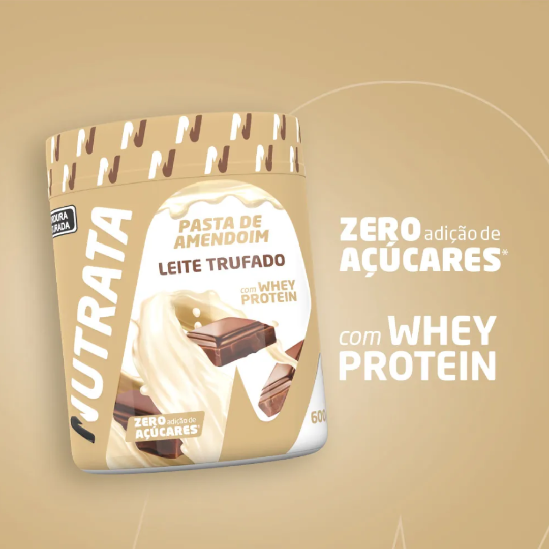 NUTRATA PASTA DE AMENDOIM WHEY POTE 600G SABOR LEITE TRUFADO