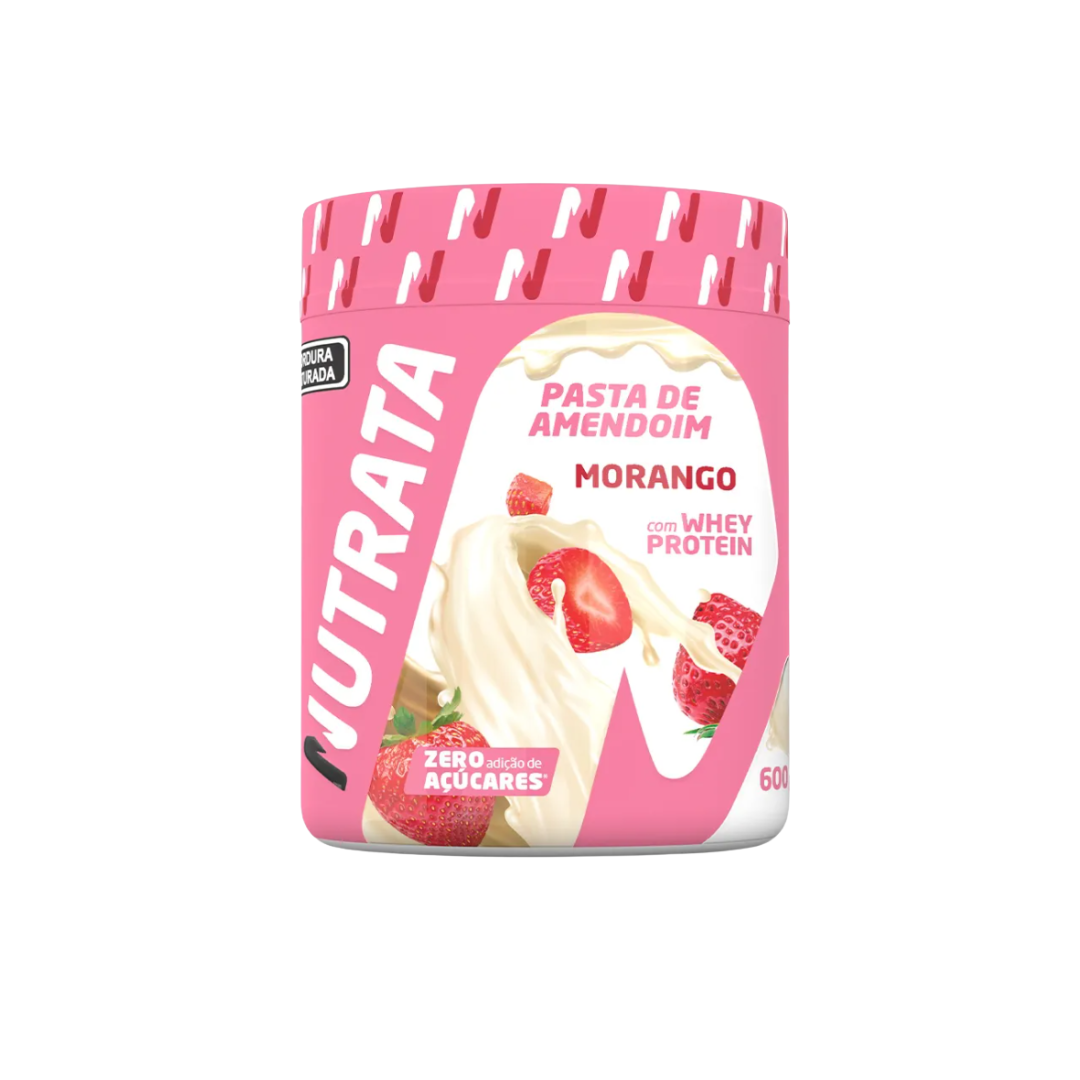 NUTRATA PASTA DE AMENDOIM C/ WHEY POTE 600G SABOR MORANGO