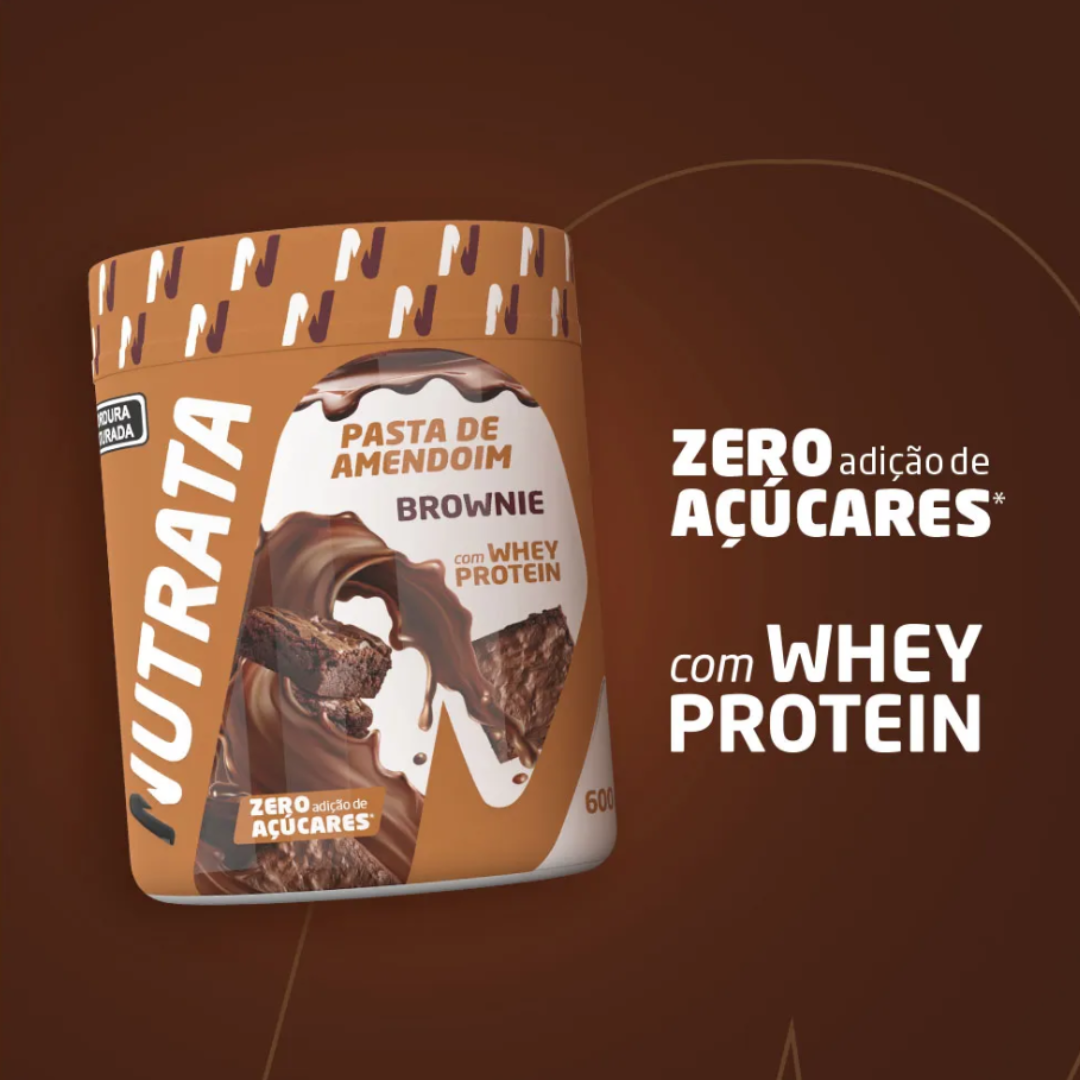 NUTRATA PASTA DE AMENDOIM C/ WHEY POTE 600G SABOR BROWNIE