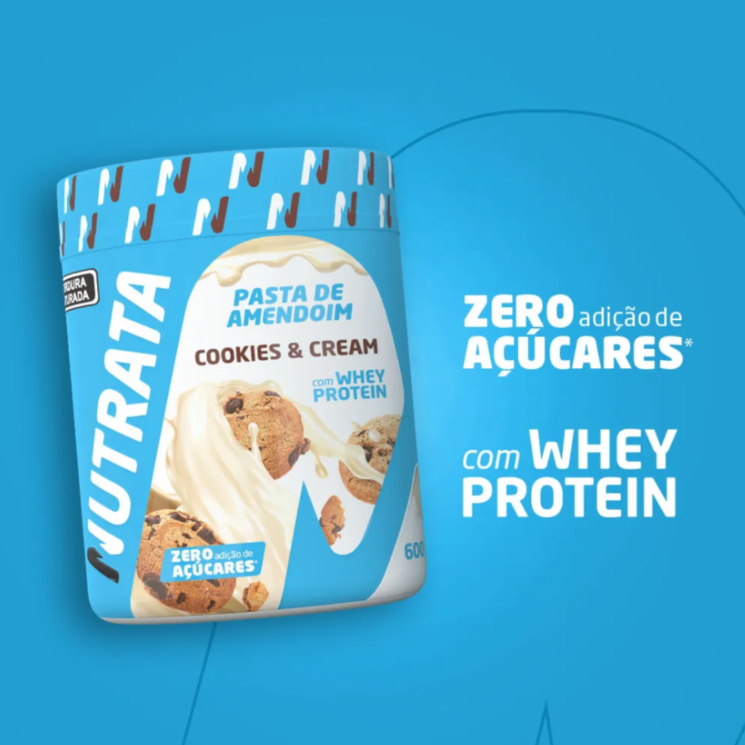 NUTRATA PASTA DE AMENDOIM C/ WHEY POTE 600G SABOR COOKIES & CREAM