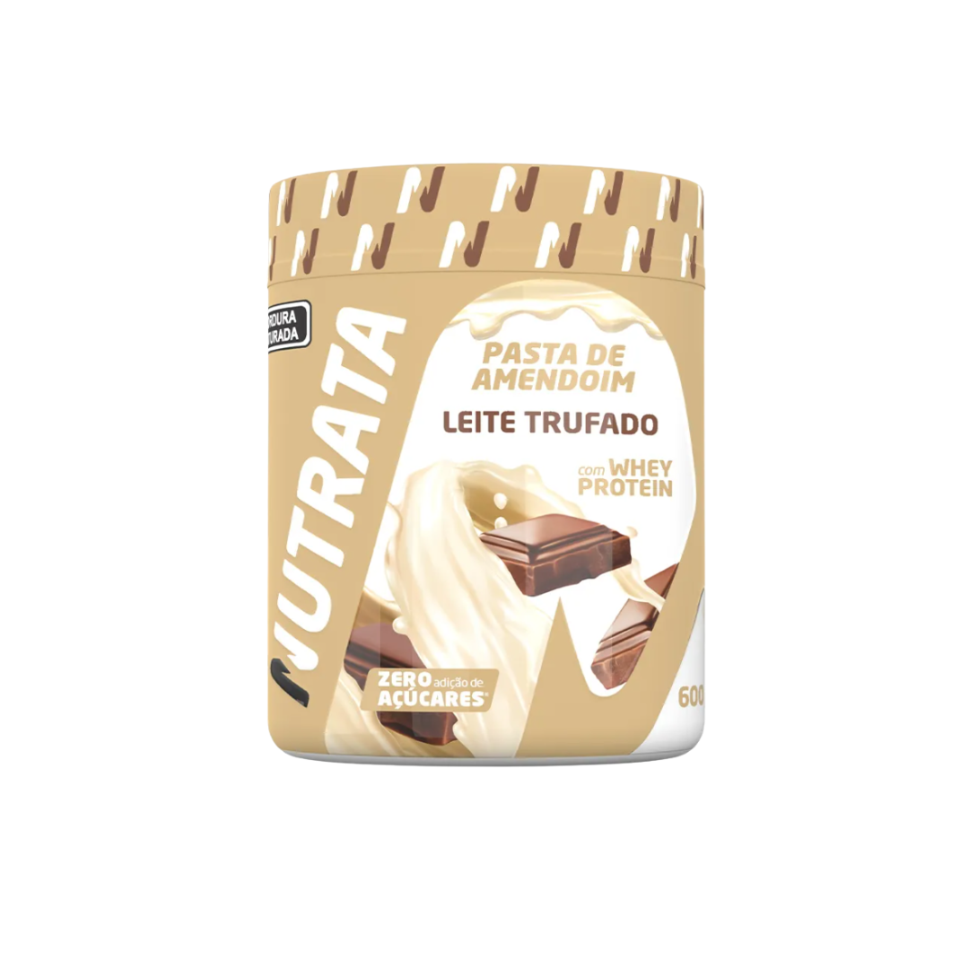 NUTRATA PASTA DE AMENDOIM WHEY POTE 600G SABOR LEITE TRUFADO