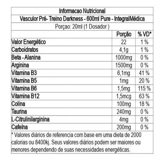 DARKNESS PRE TREINO VASCULOR 600ML PURE