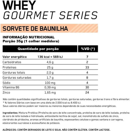 OPTIMUM NUTRITION WHEY GOURMET POTE 900G BAUNILHA